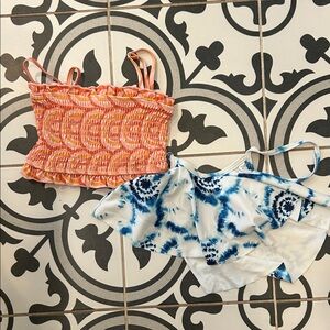 Kortni Jeane Orange Smocked Top and Blue Tie-Dye Bikini top